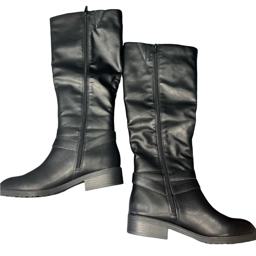 Style & Co Black Over The Knee Boots Silver Buckle Womens 6.5 BNIB
